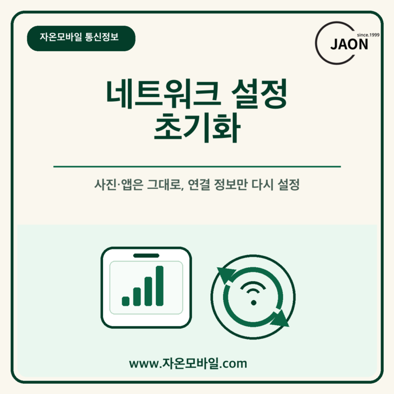 휴대폰 네트워크 설정 초기화 전 확인사항을 안내하는 자온모바일 통신정보 대표이미지